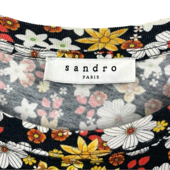 * Sandro Orange Pattern Print Floral Crew Neck Crop Top Size M - Picture 7 of 8
